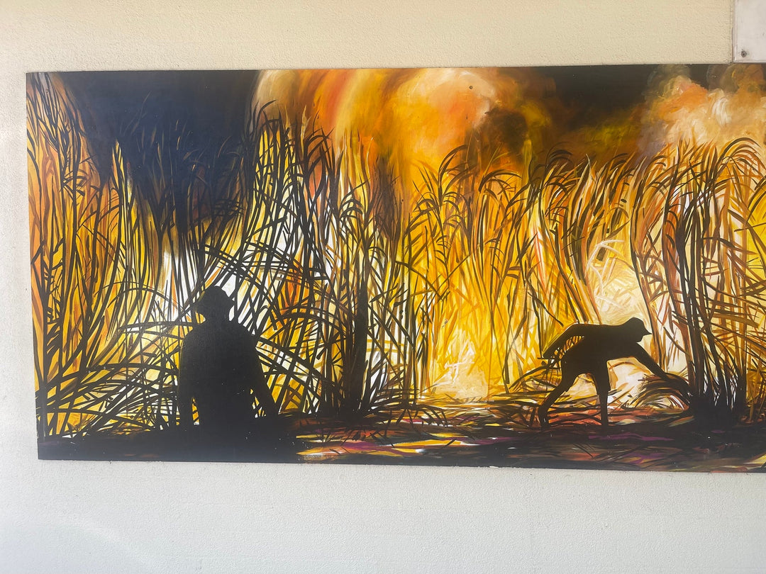 Mural of sugarcane burning in Sarina Queensland