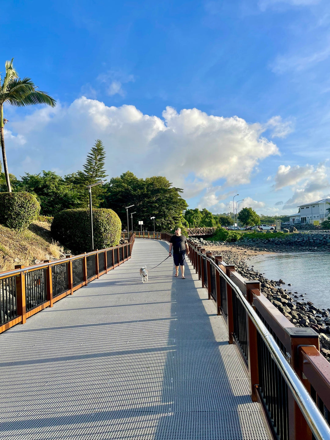 James and Bert walking along the boardwalk