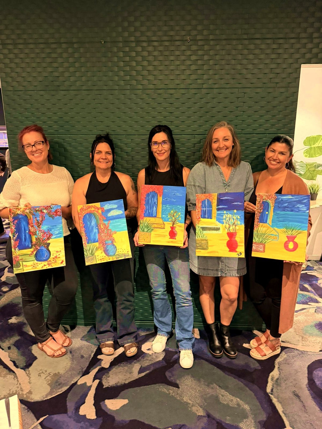 Customers with their artworks at Gladstone Paint and Sip from Paint Juicy