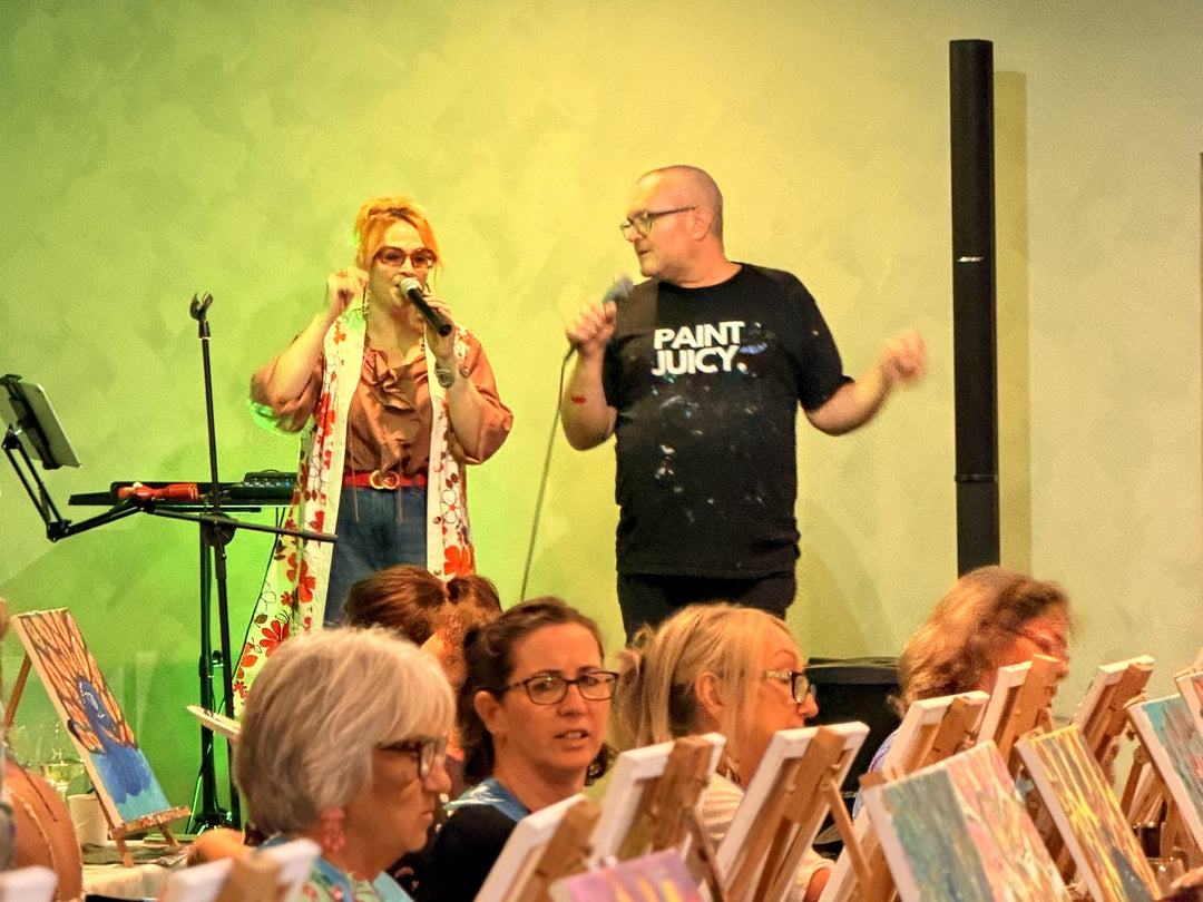 70s and 80s Paint and Sip at Kondari Resort Hervey Bay | Peacocks, Polyester and a Pink Wig