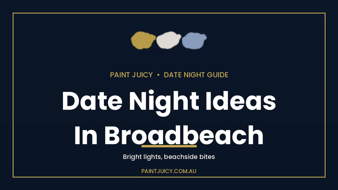 Date night ideas in Broadbeach, Paint Juicy date night guide cover in navy and gold
