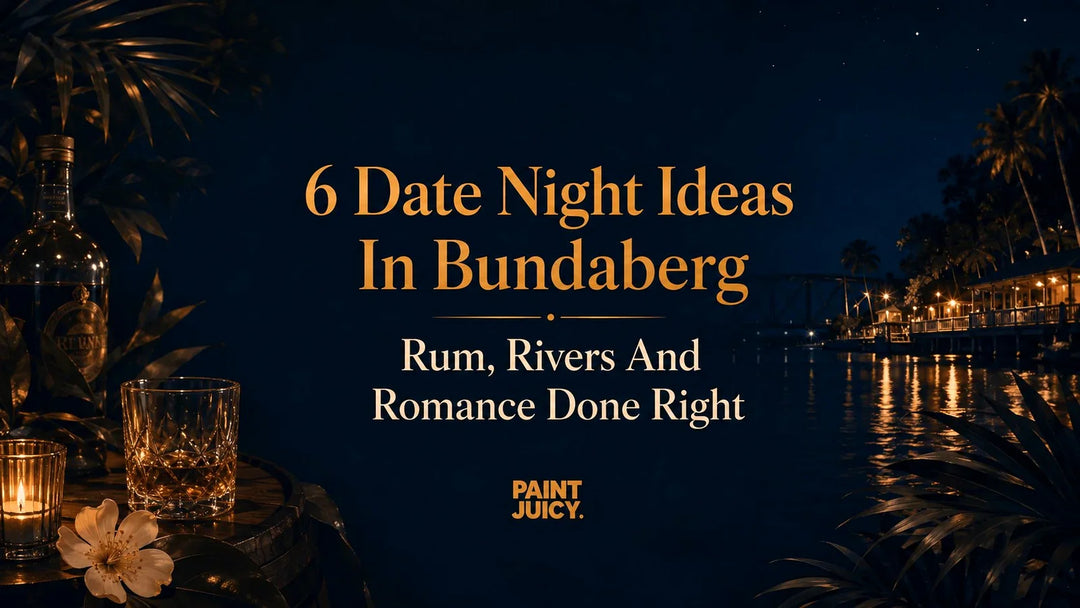 Paint Juicy date night ideas in Bundaberg, Burnett River at night with rum, candlelight and palms