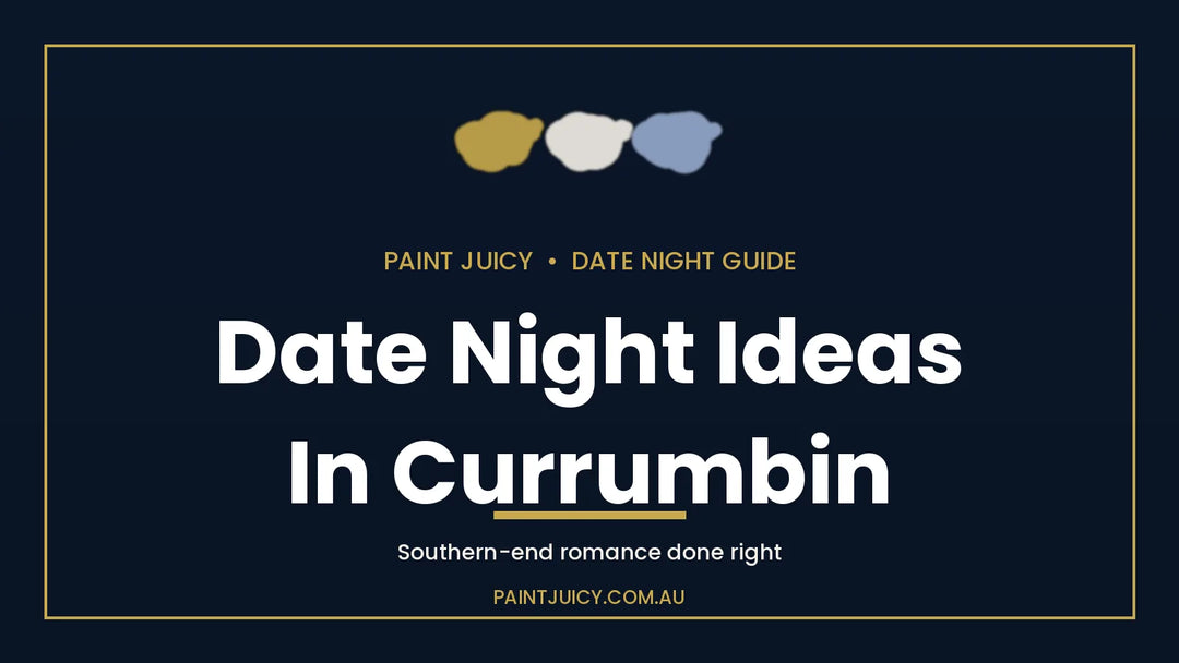 Date night ideas in Currumbin, Paint Juicy date night guide cover in navy and gold