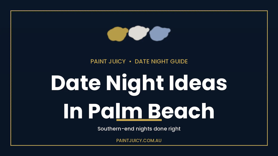 Date night ideas in Palm Beach, Paint Juicy date night guide cover in navy and gold