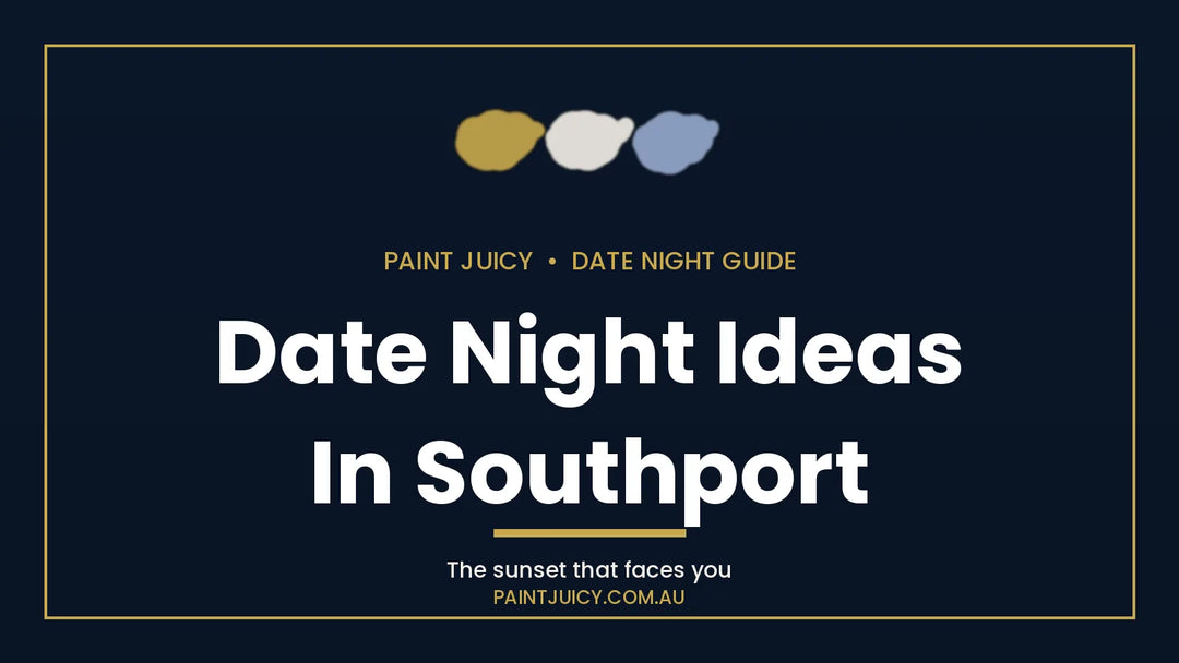 Date night ideas in Southport, Paint Juicy date night guide cover in navy and gold