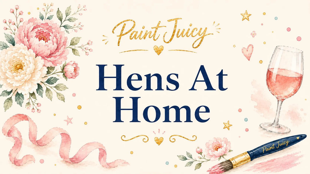 Paint Juicy Hens At Home ideas guide, watercolour florals with a glass of rosé and a paint brush