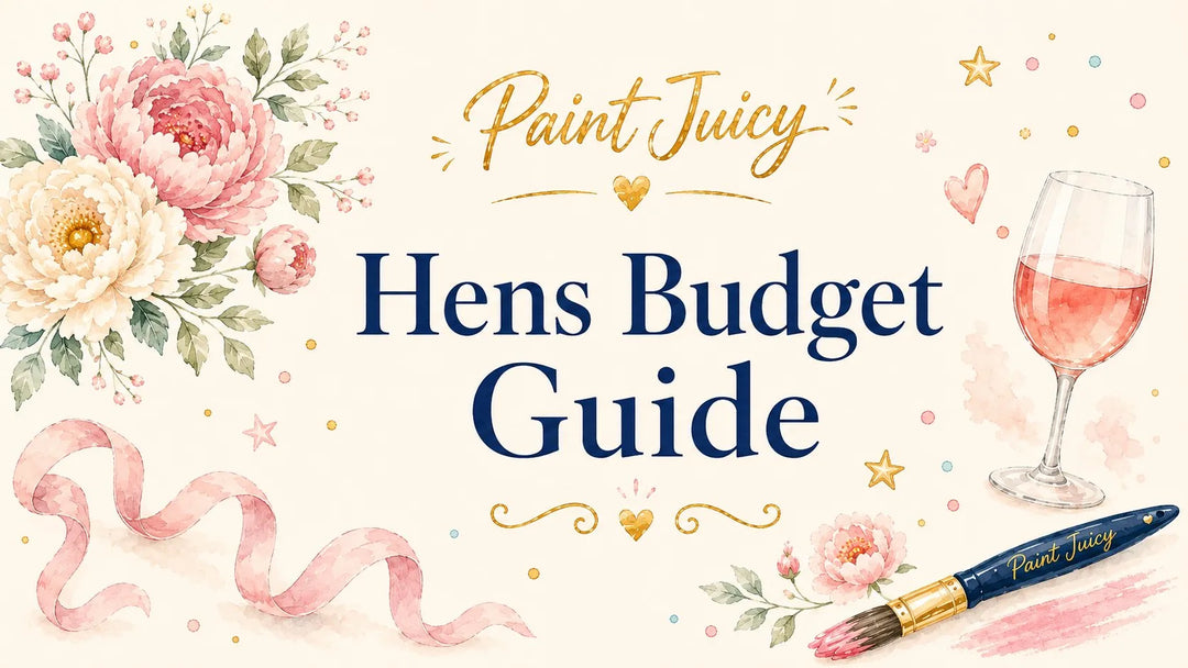 Paint Juicy Hens Budget Guide, watercolour peonies with a glass of rosé and a paint brush