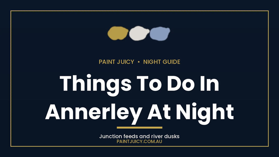 Things to do in Annerley at night, Paint Juicy night guide cover in navy and gold