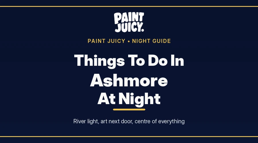 Things to do in Ashmore at night, Paint Juicy night guide cover in navy and gold