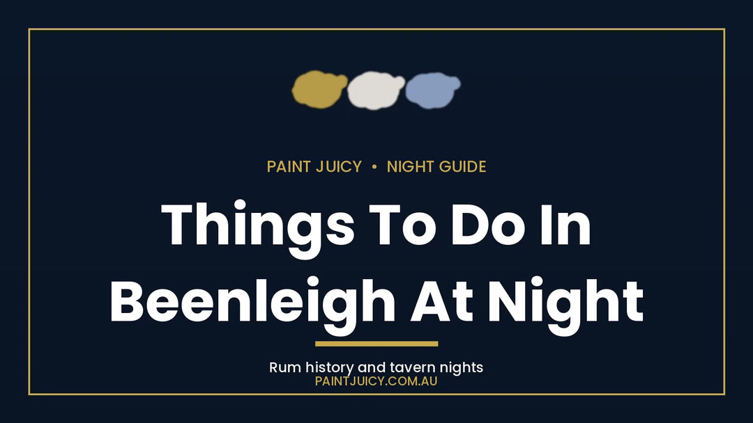 Things to do in Beenleigh at night, Paint Juicy night guide cover in navy and gold