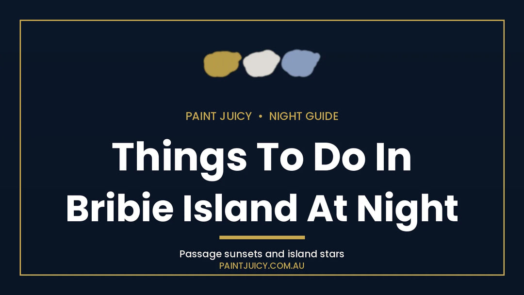 Things to do on Bribie Island at night, Paint Juicy night guide cover in navy and gold