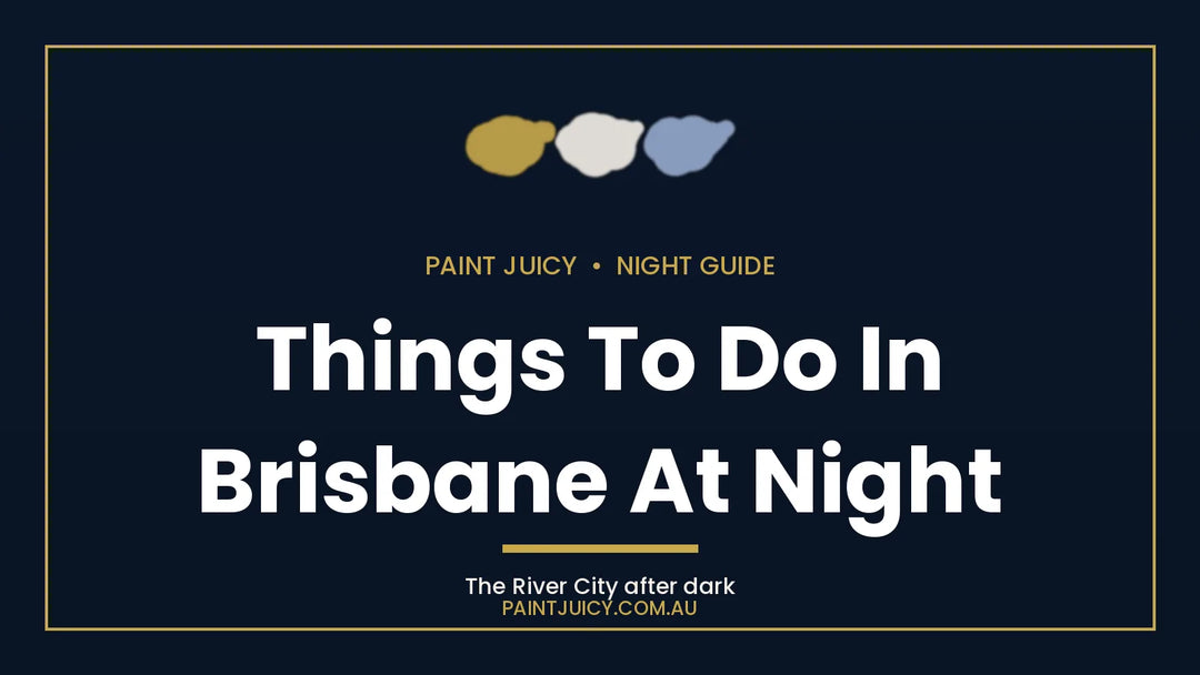 Things to do in Brisbane at night, Paint Juicy night guide cover in navy and gold