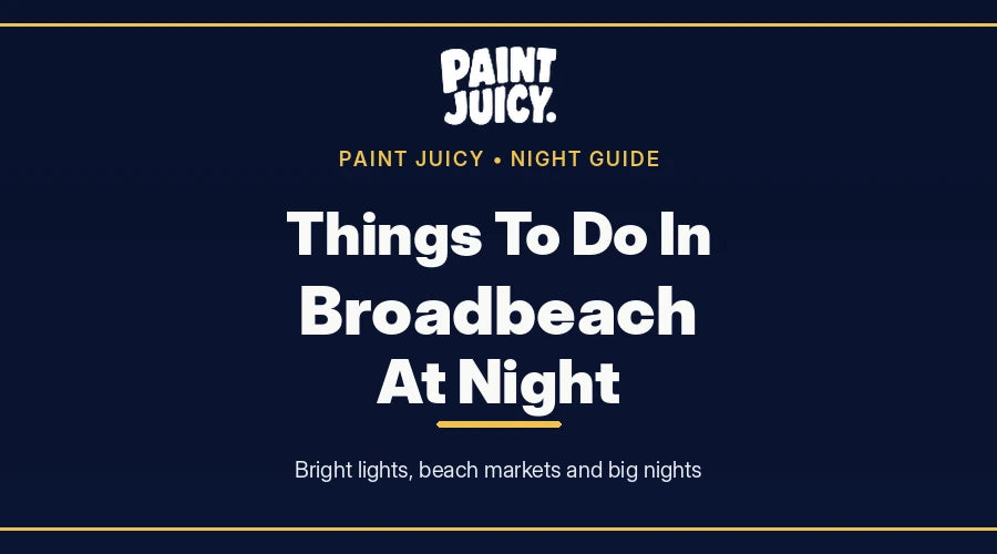 Things to do in Broadbeach at night, Paint Juicy night guide cover in navy and gold