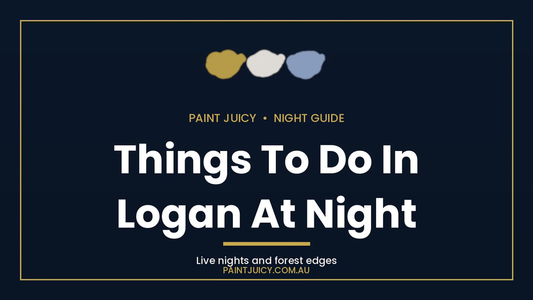 Things to do in Logan at night, Paint Juicy night guide cover in navy and gold