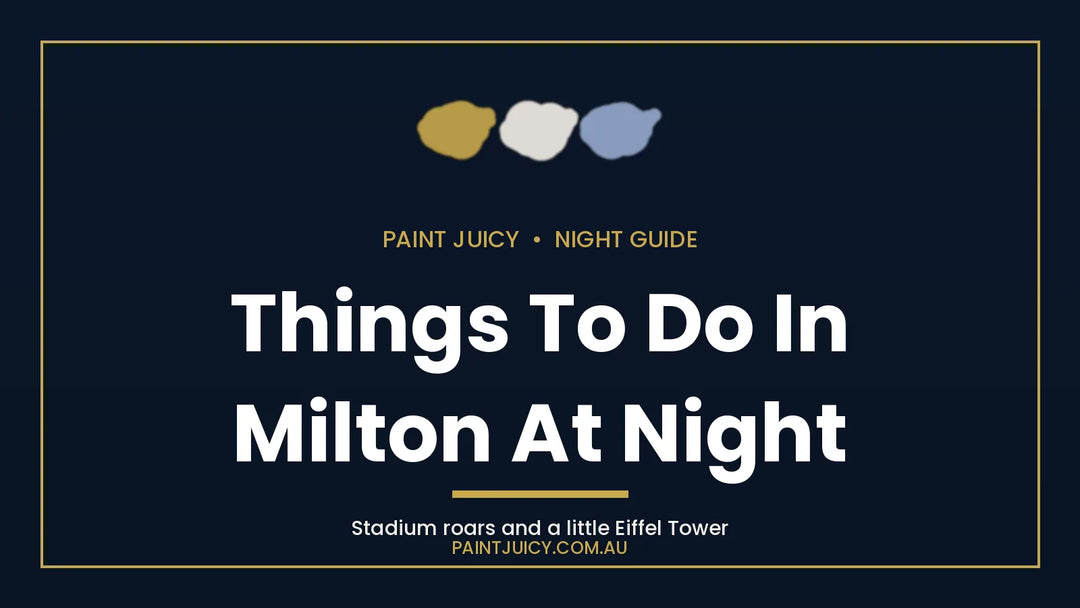 Things to do in Milton at night, Paint Juicy night guide cover in navy and gold