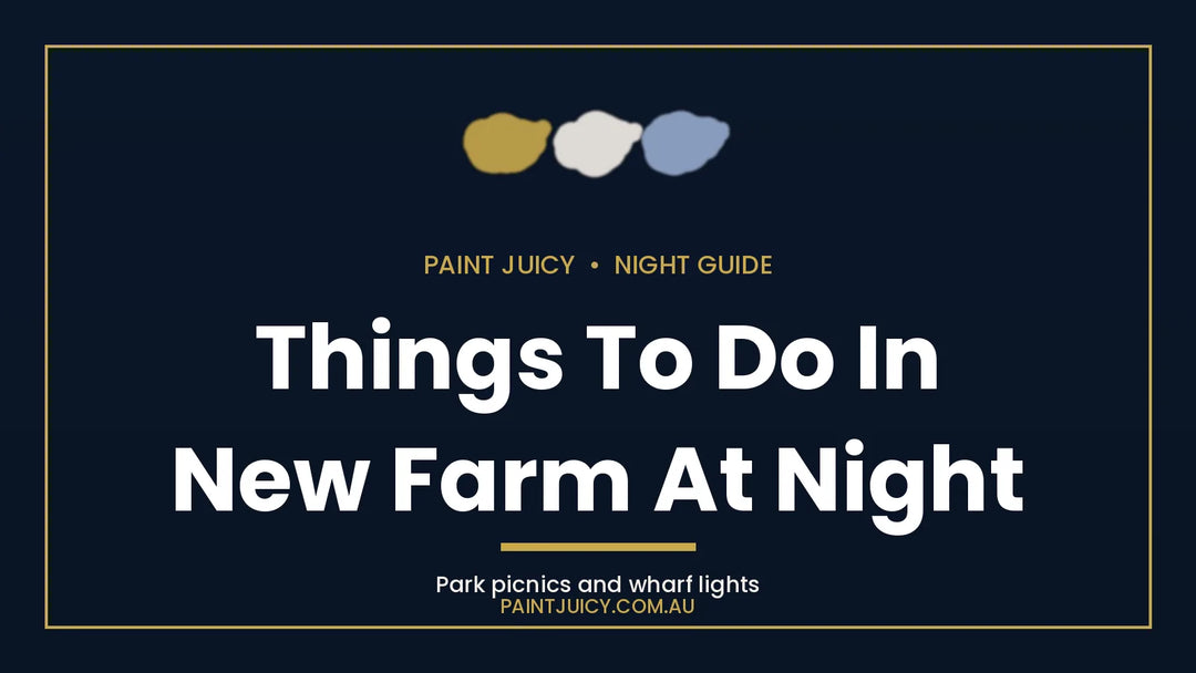 Things to do in New Farm at night, Paint Juicy night guide cover in navy and gold
