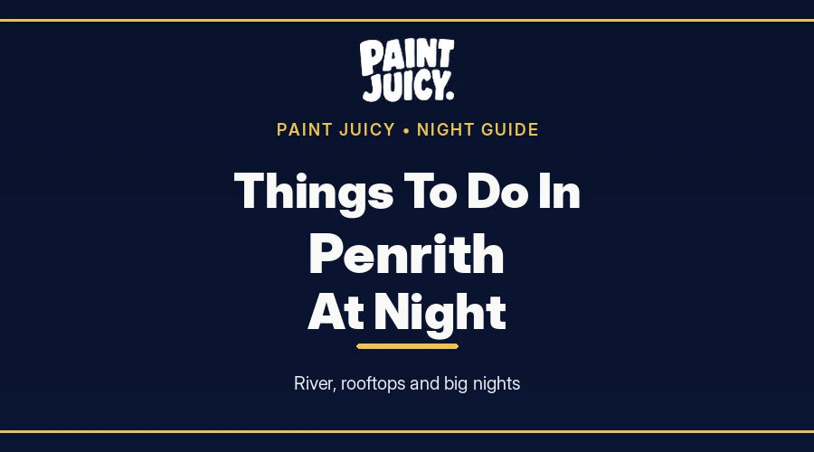 Things to do in Penrith at night, Paint Juicy night guide cover in navy and gold