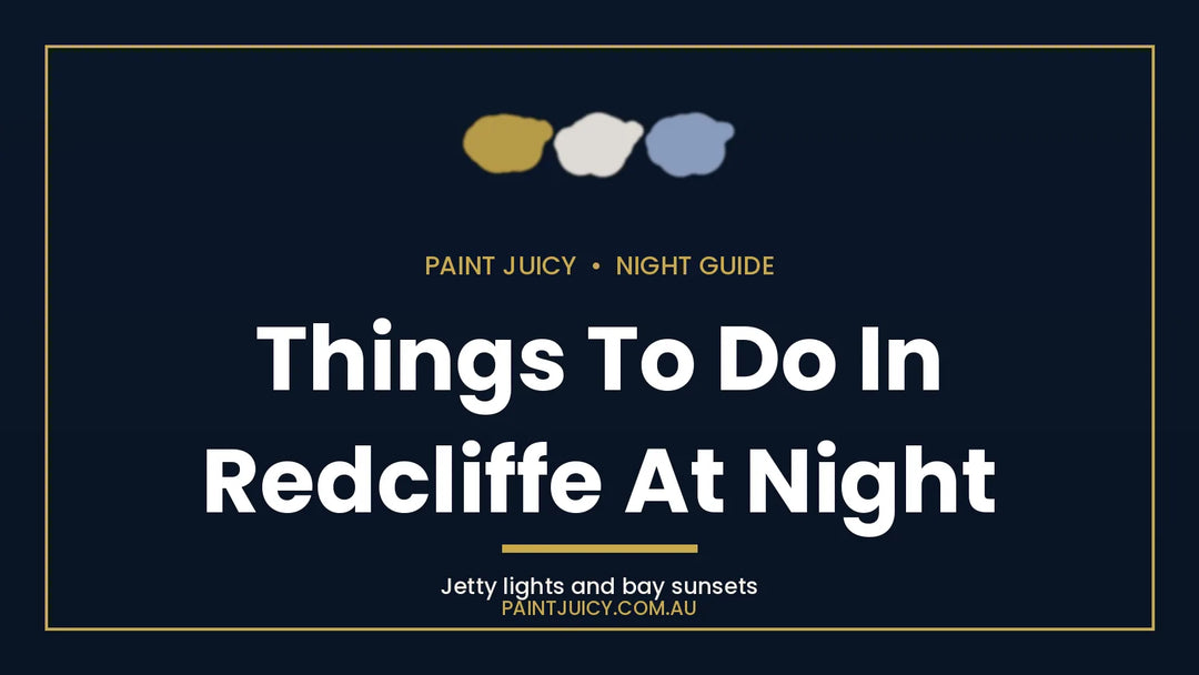 Things to do in Redcliffe at night, Paint Juicy night guide cover in navy and gold