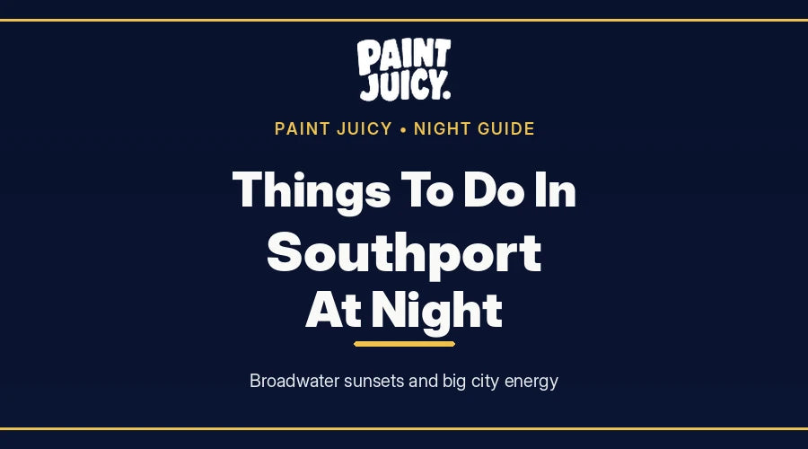 Things to do in Southport at night, Paint Juicy night guide cover in navy and gold