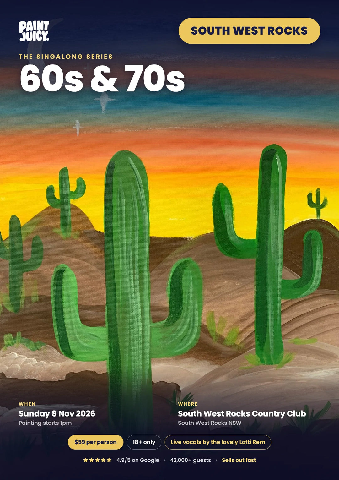 60s &amp; 70s Singalong paint and sip at South West Rocks Country Club, South West Rocks, NSW