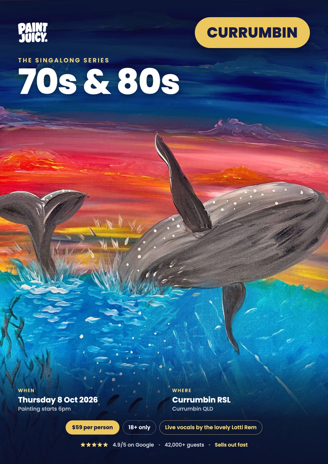 70s &amp; 80s Singalong paint and sip at Currumbin RSL, Currumbin, Gold Coast