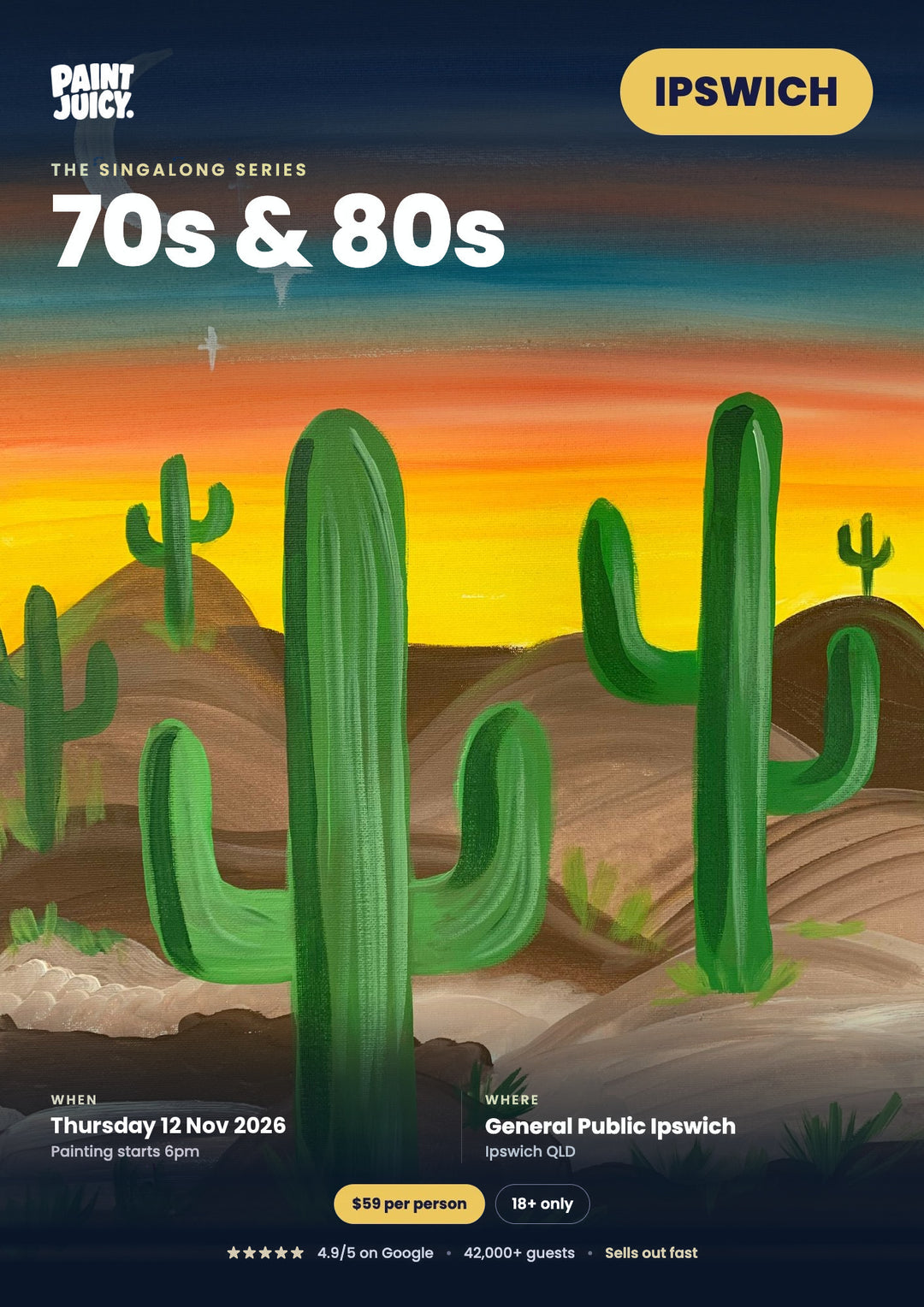 70s and 80s Singalong paint and sip, Thursday 12 November, General Public Ipswich