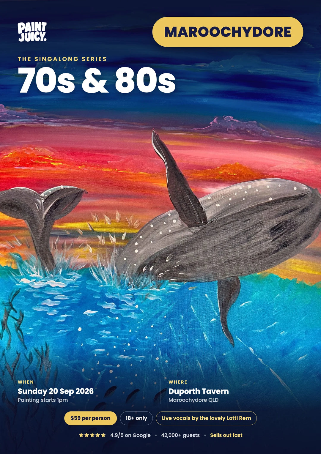 70s &amp; 80s Singalong paint and sip at Duporth Tavern, Maroochydore, Sunshine Coast