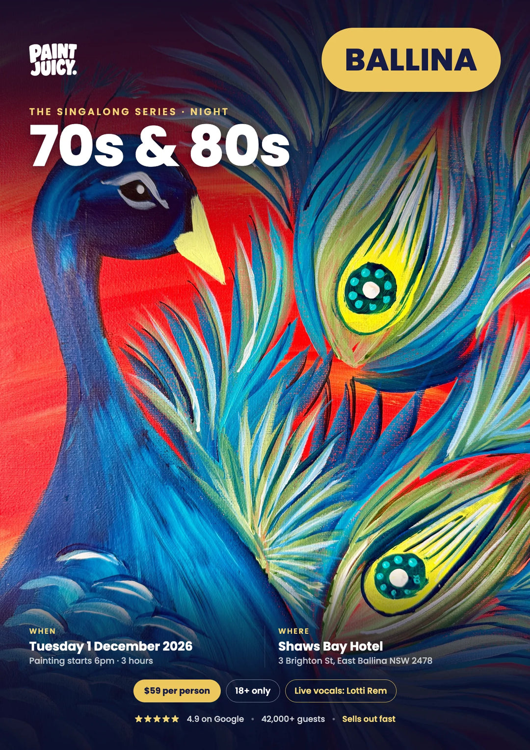 70s &amp; 80s Singalong Paint and Sip 1st December Ballina NSW 6pm