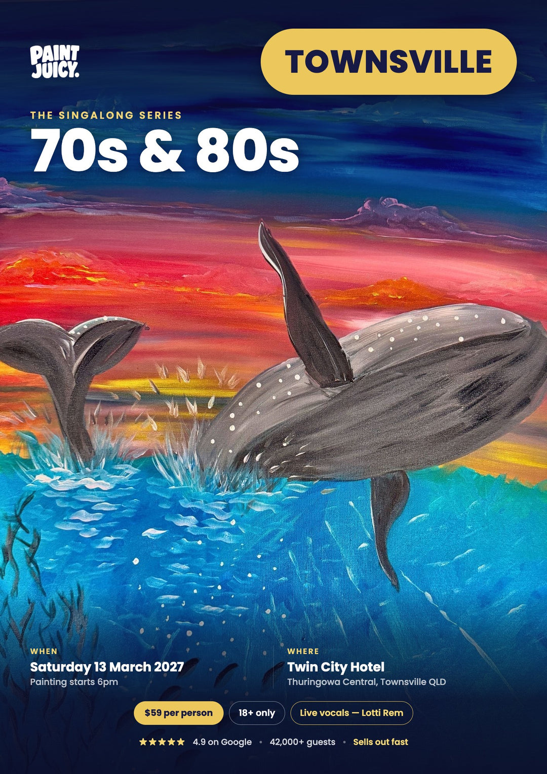70s &amp; 80s Singalong Paint and Sip 13th March Townsville NQ 6pm