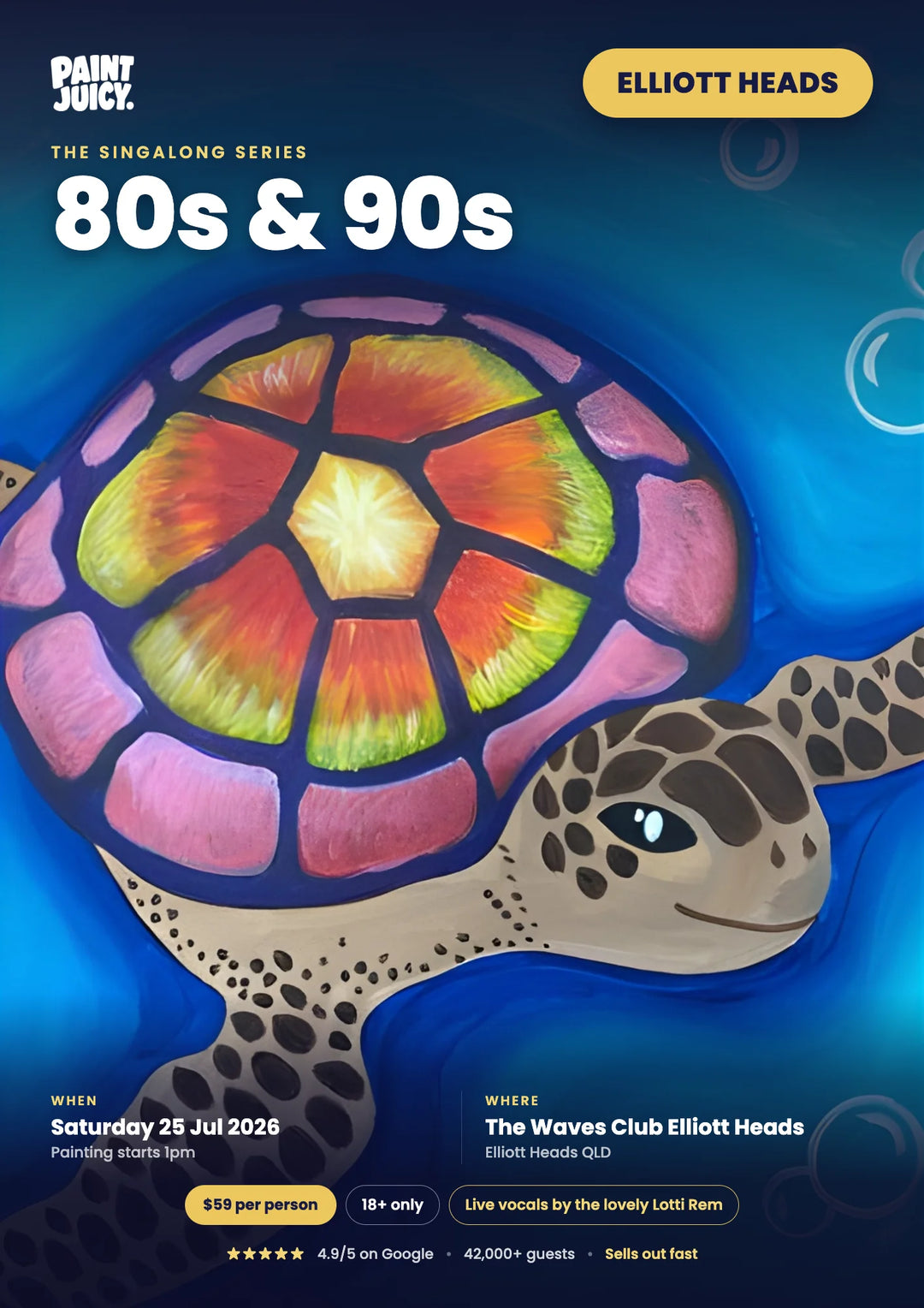 80s &amp; 90s Singalong paint and sip at The Waves Club, Elliott Heads