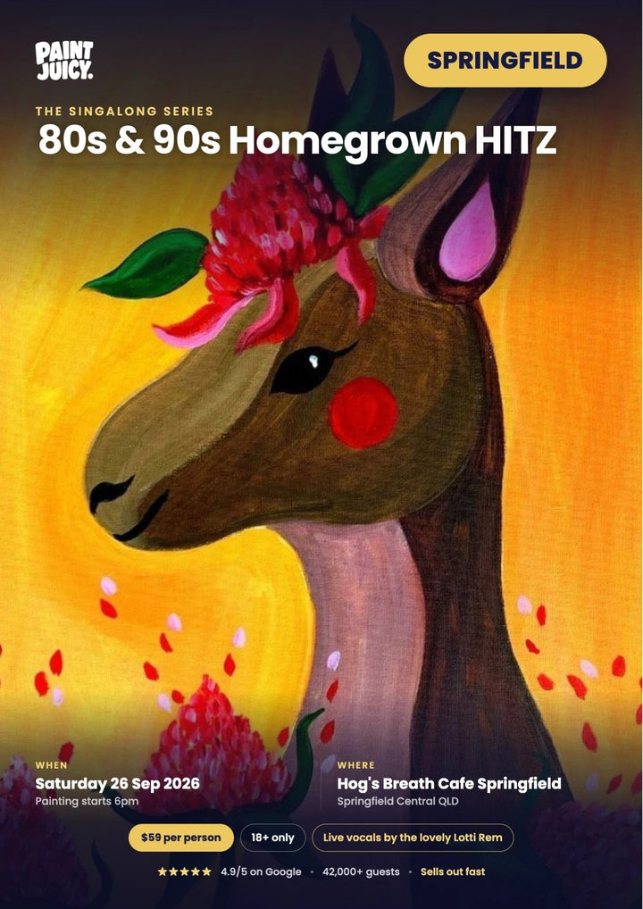 80s and 90s Homegrown Hits Paint and Sip 26th September Springfield Ipswich 6pm