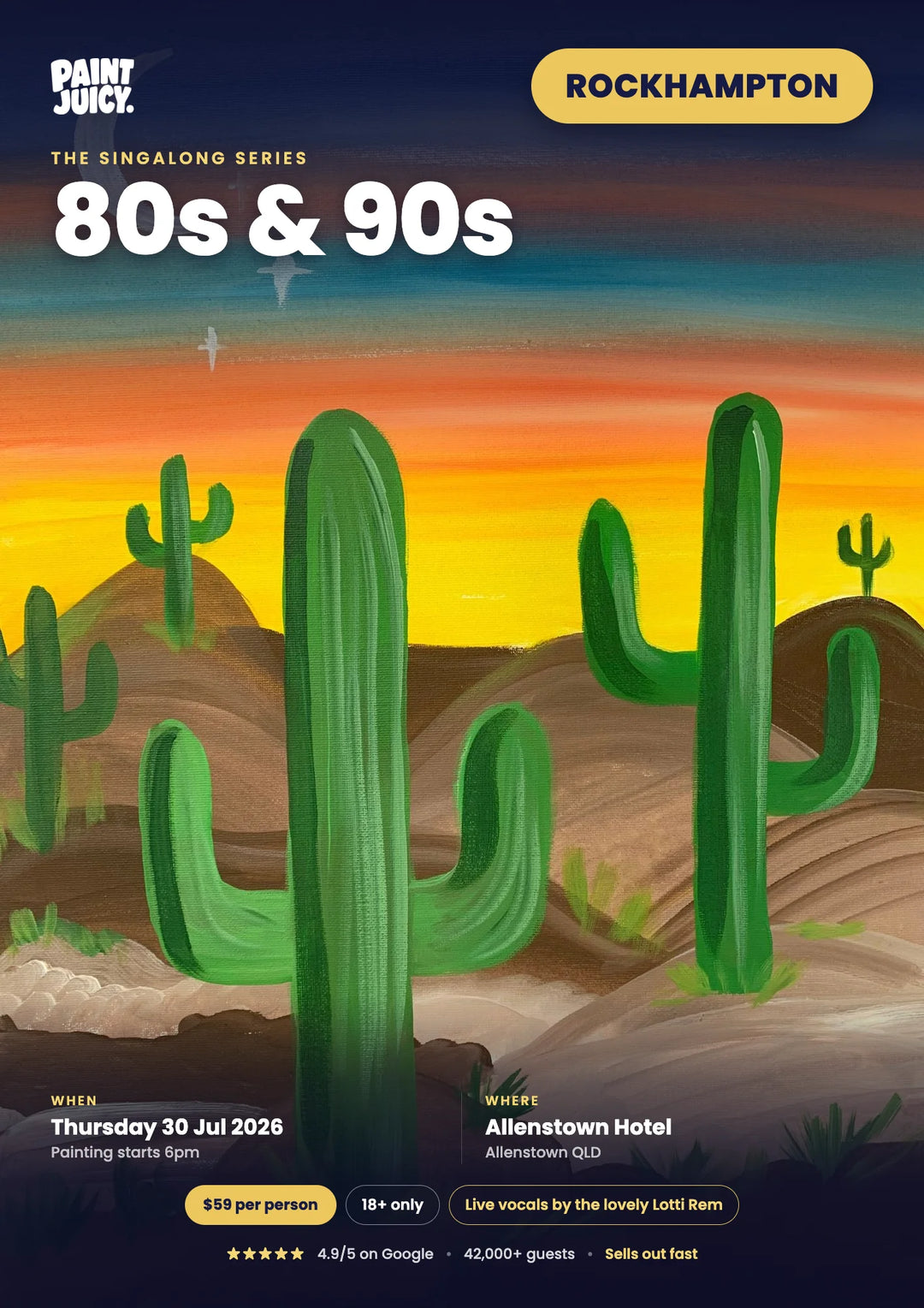 80s &amp; 90s Singalong paint and sip at Allenstown Hotel, Rockhampton