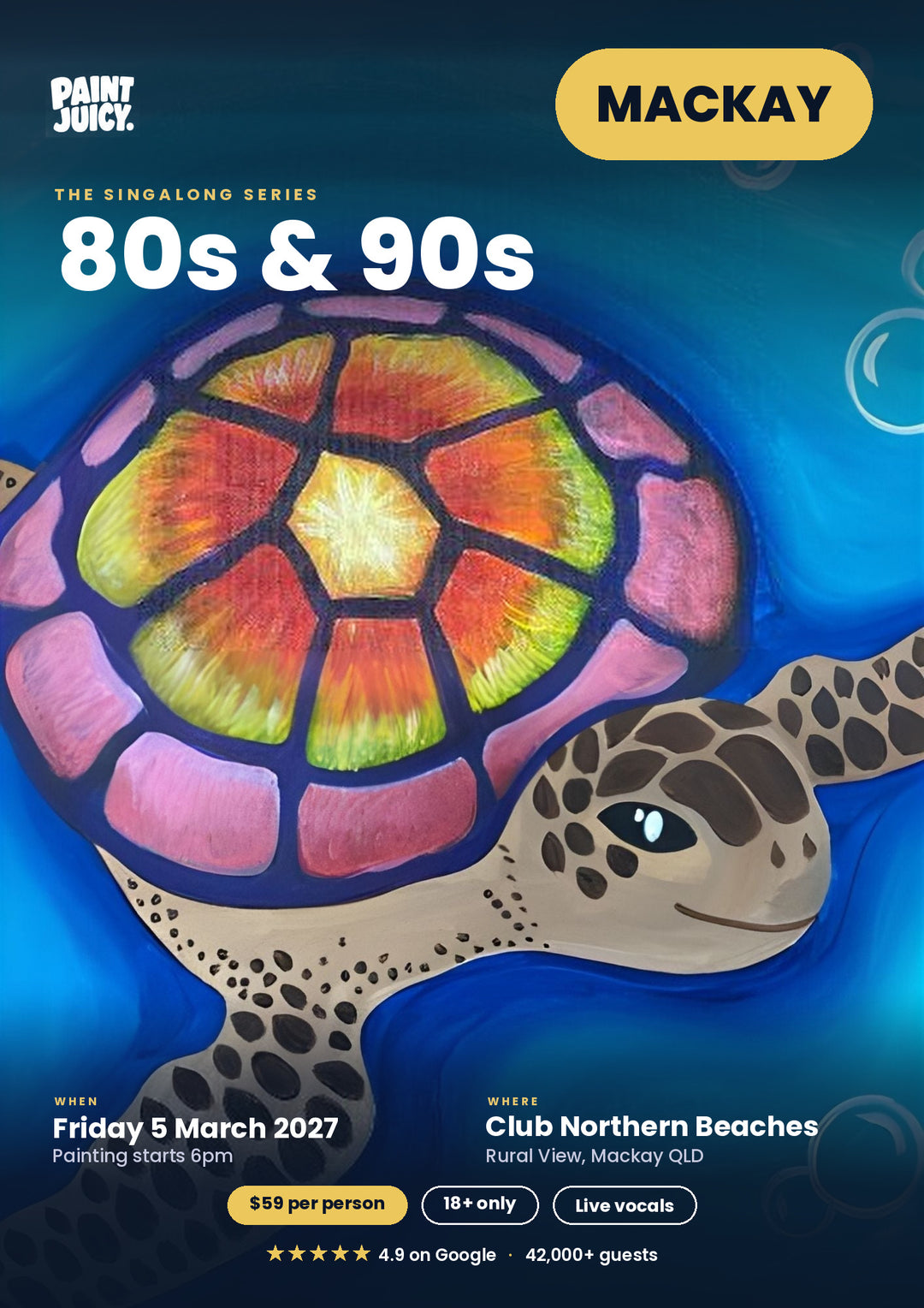 80s and 90s Singalong paint and sip, Friday 5 March 2027, Club Northern Beaches Mackay