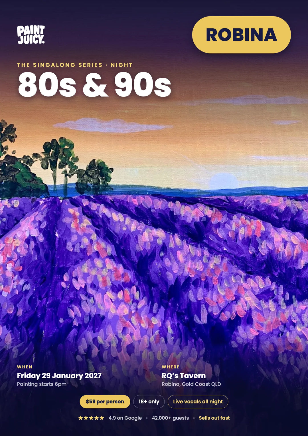 80s & 90s Singalong paint and sip at RQ's Tavern, Robina, Gold Coast