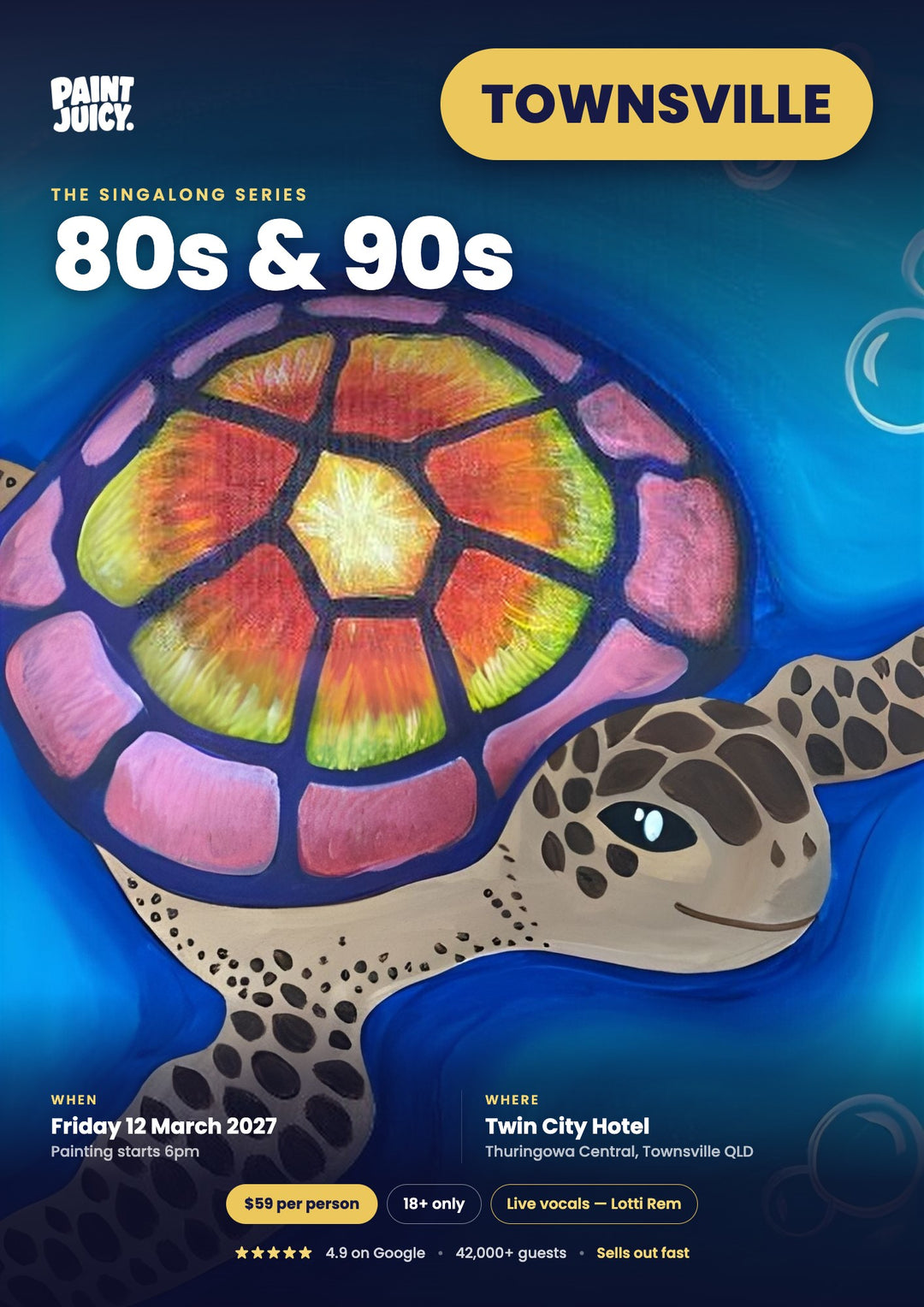 80s &amp; 90s Singalong Paint and Sip 12th March Townsville NQ 6pm