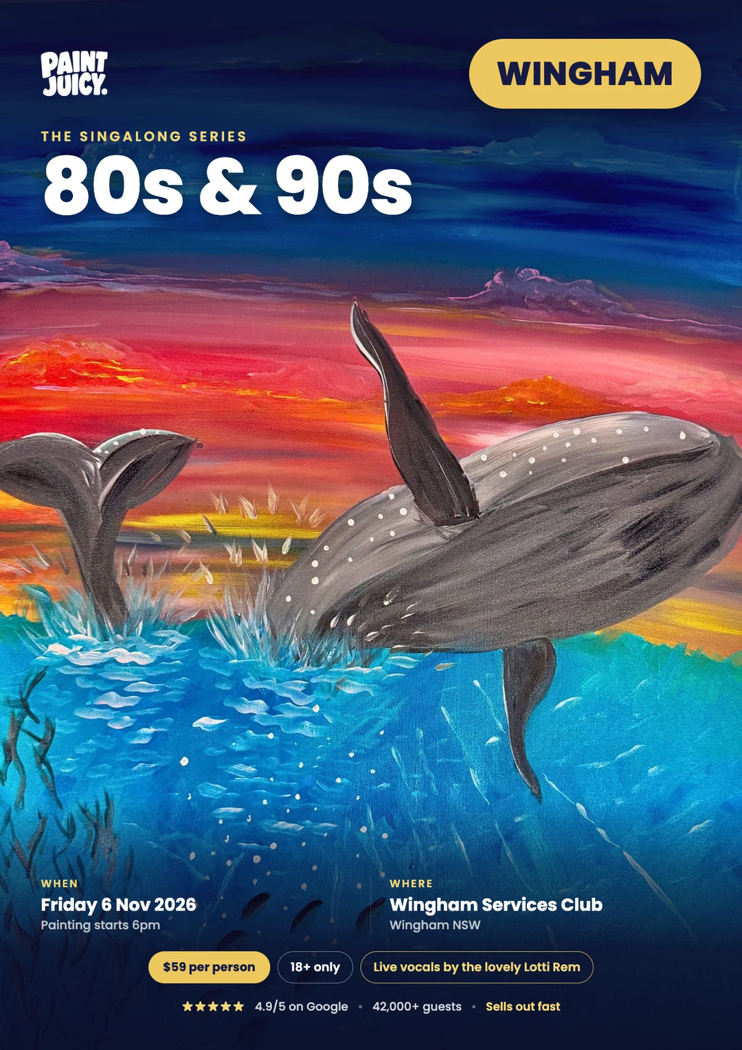 80s & 90s Singalong paint and sip at Wingham Services Club, Wingham