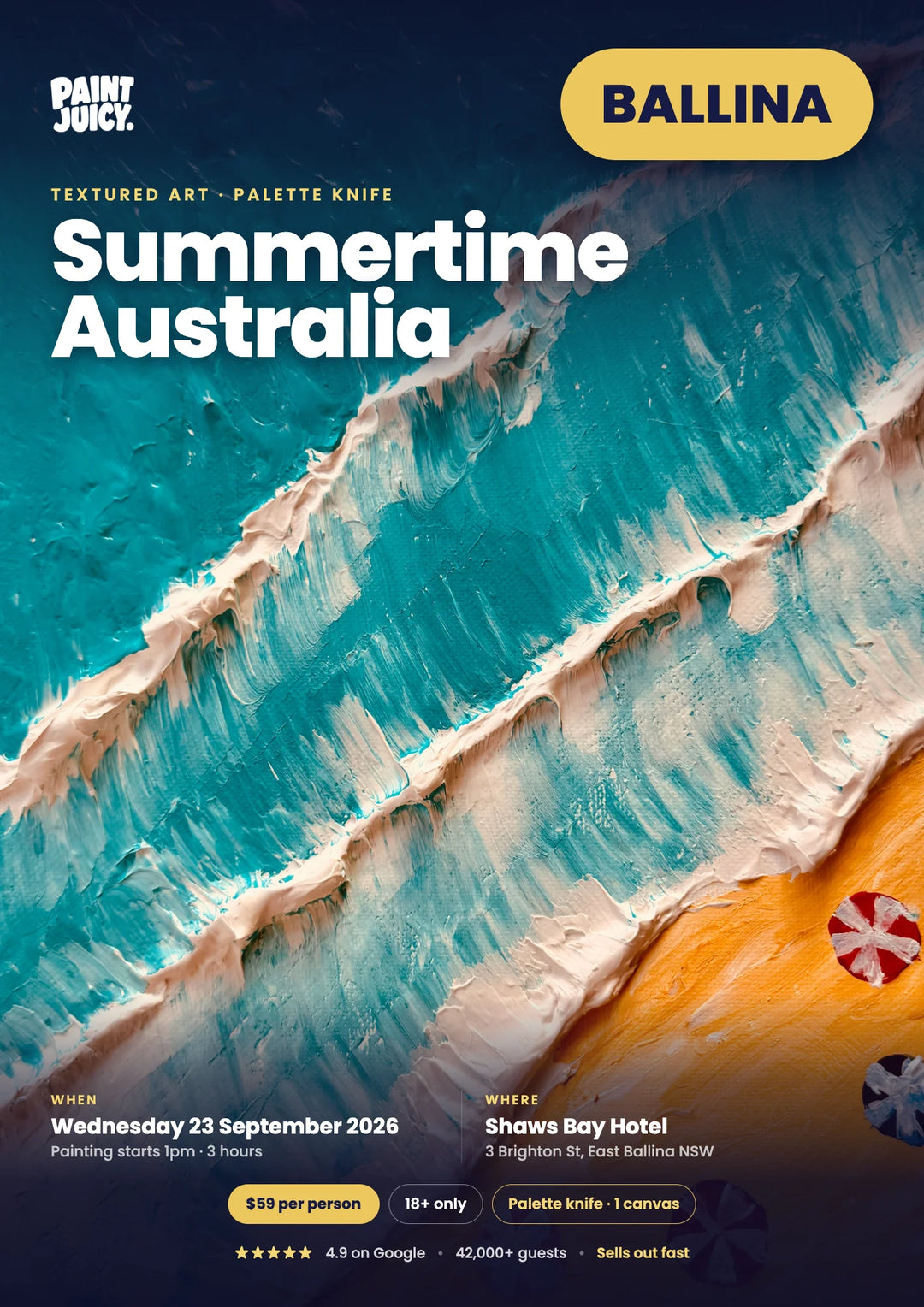 Summertime Australia Textured Art Paint and Sip 23rd September Ballina NSW 1pm