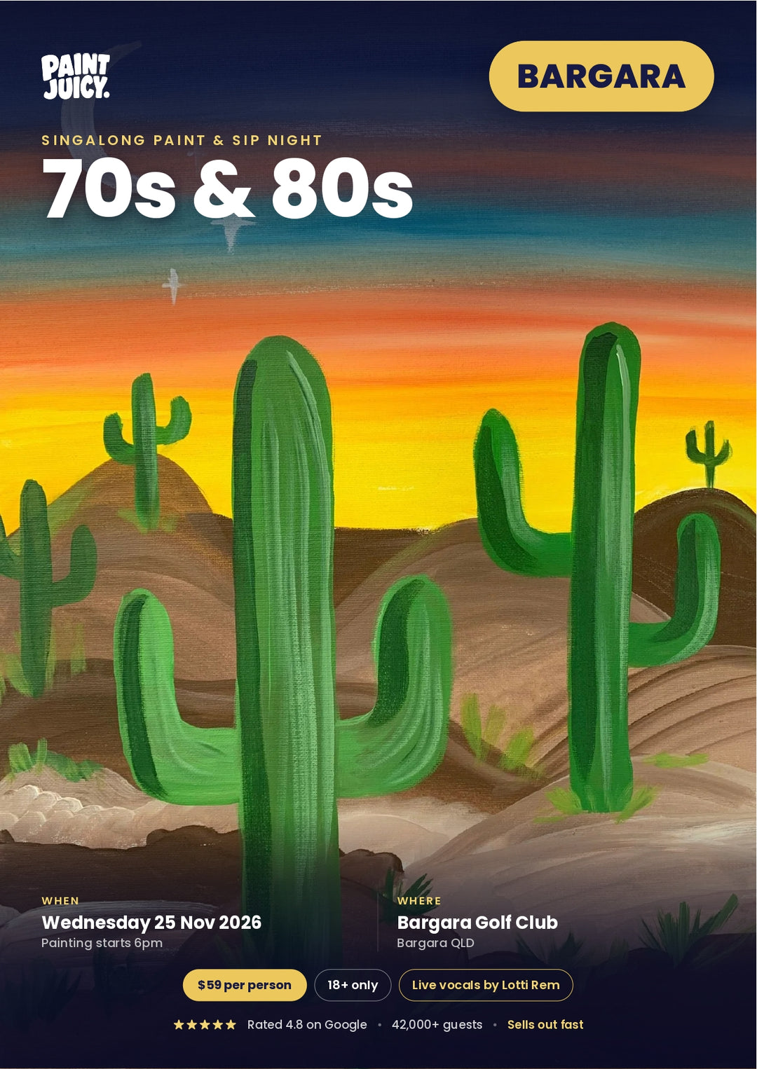 70s &amp; 80s PAINT AND SIP SINGALONG 25th NOVEMBER BARGARA NQ 6PM
