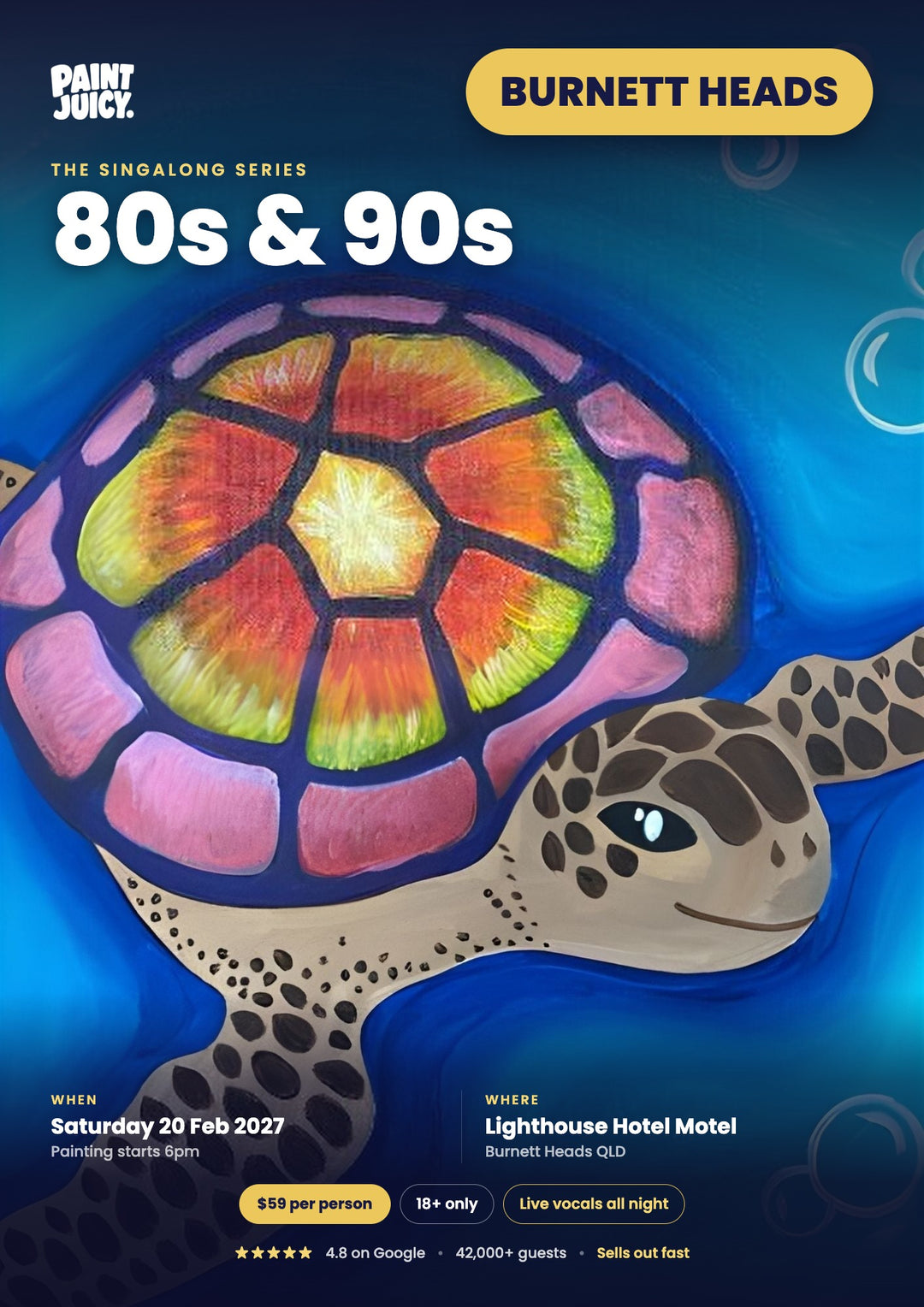80s &amp; 90s Singalong Paint and Sip 20th February Burnett Heads Bundaberg 6pm