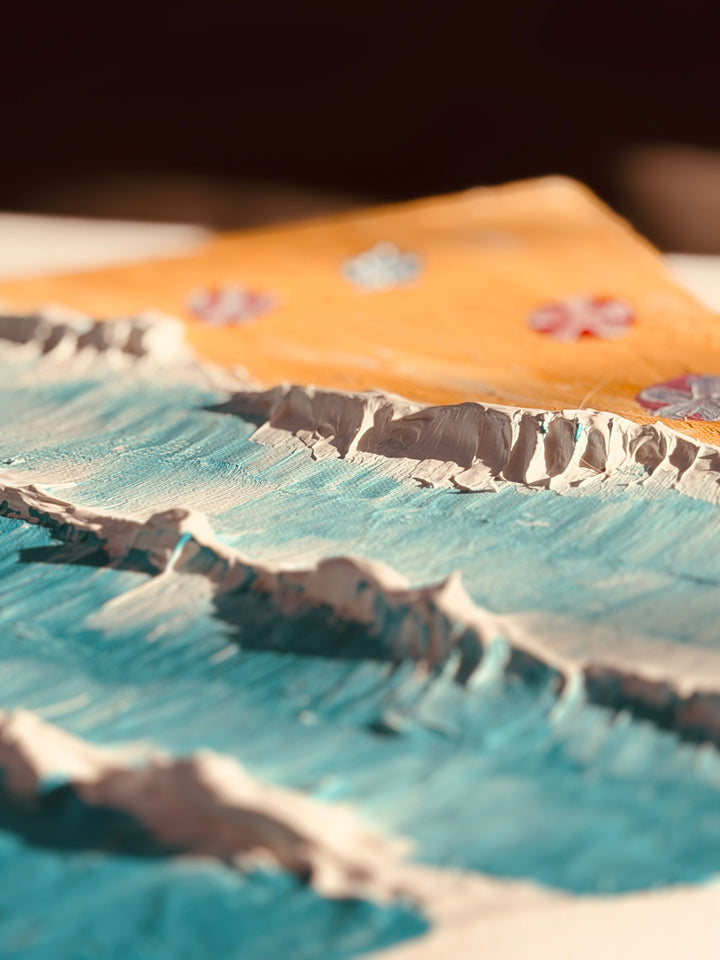 Close up of the Summertime Australia canvas at an angle, showing raised whitewater ridges casting their own shadows