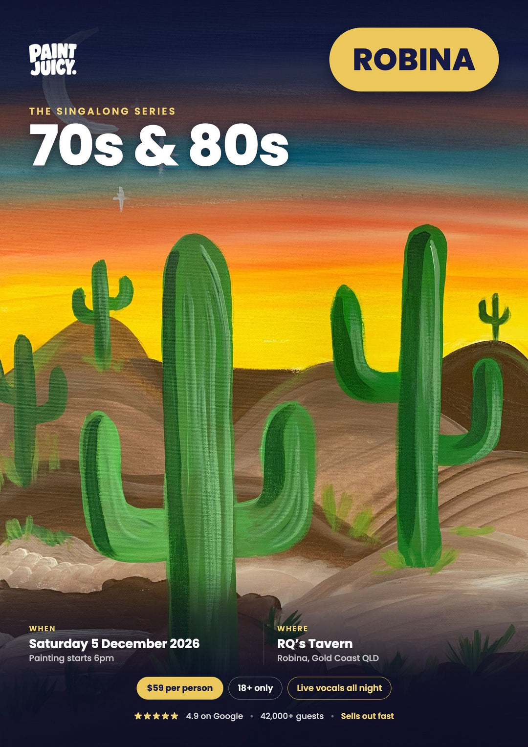 70s &amp; 80s Singalong Paint and Sip 5th December Robina Gold Coast 6pm