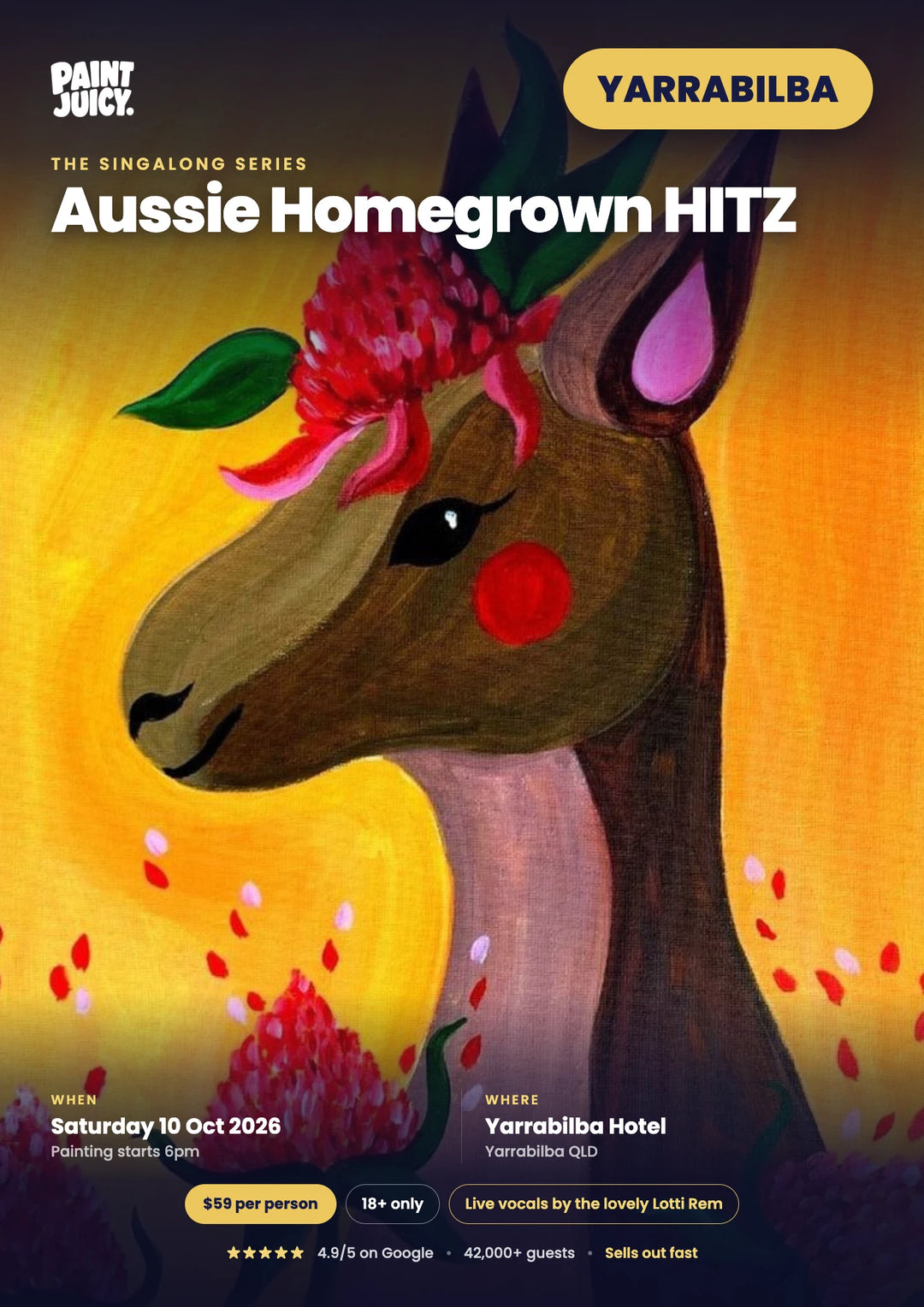 Aussie Homegrown HITZ paint and sip at Yarrabilba Hotel, Yarrabilba, Logan